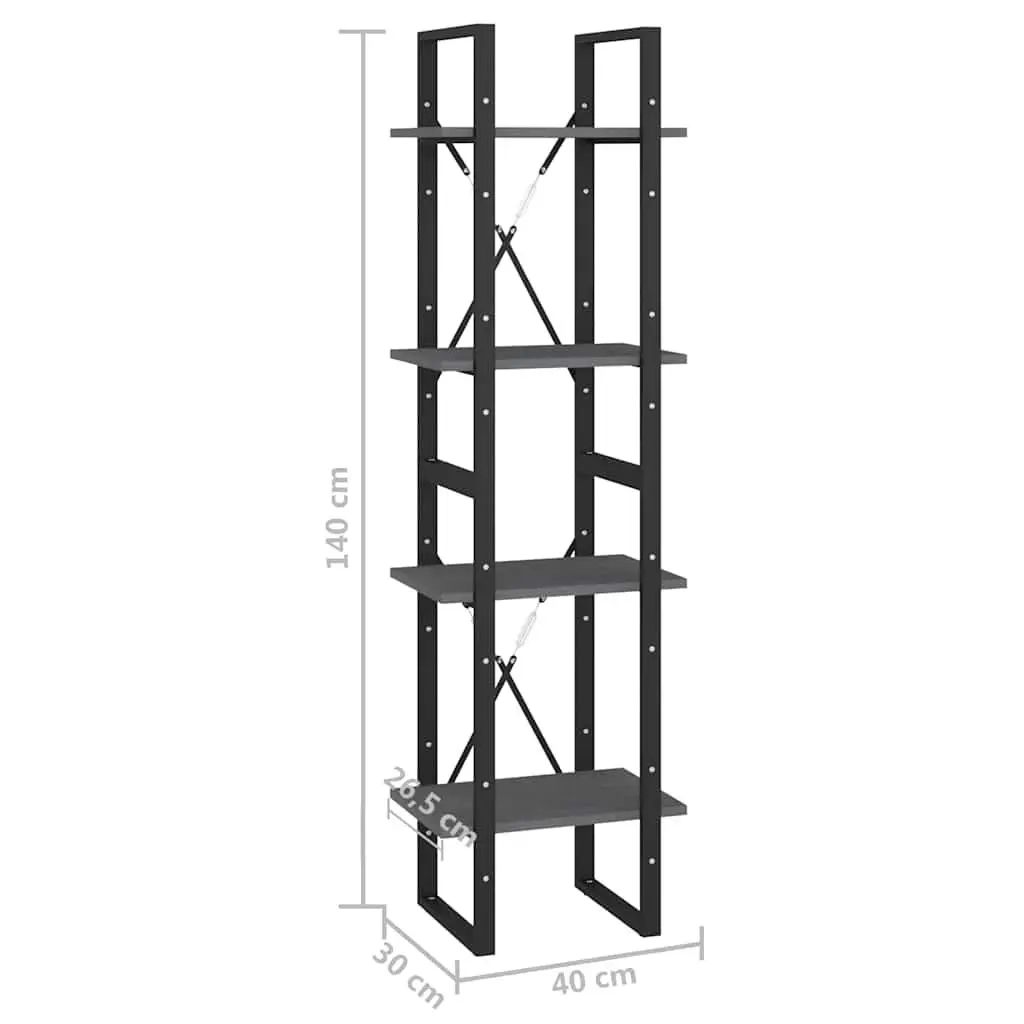 4-Tier Solid Pine Wood Book Cabinet in Grey