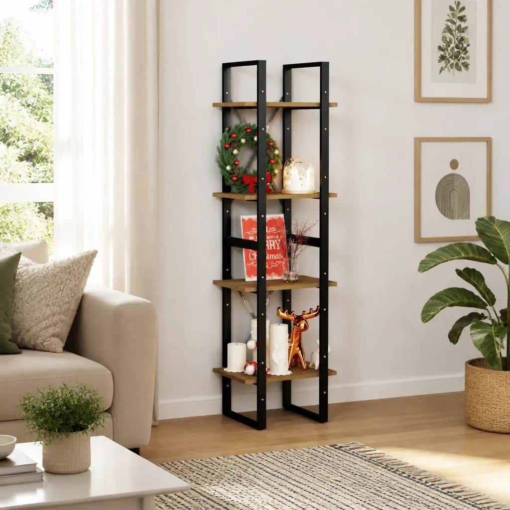 4-Tier Book Cabinet in Brown for Storage
