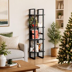 Sturdy Black 4-Tier Book Cabinet 40x30x140 cm Pine Wood