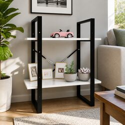 Book Cabinet 2-Tier White Storage Shelves 60x30x70cm Standing Bookcase