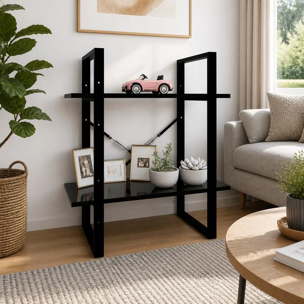 2-Tier Black Engineered Wood Book Cabinet