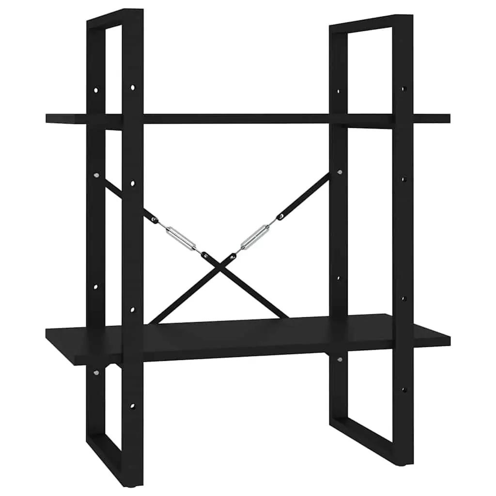 2-Tier Black Engineered Wood Book Cabinet