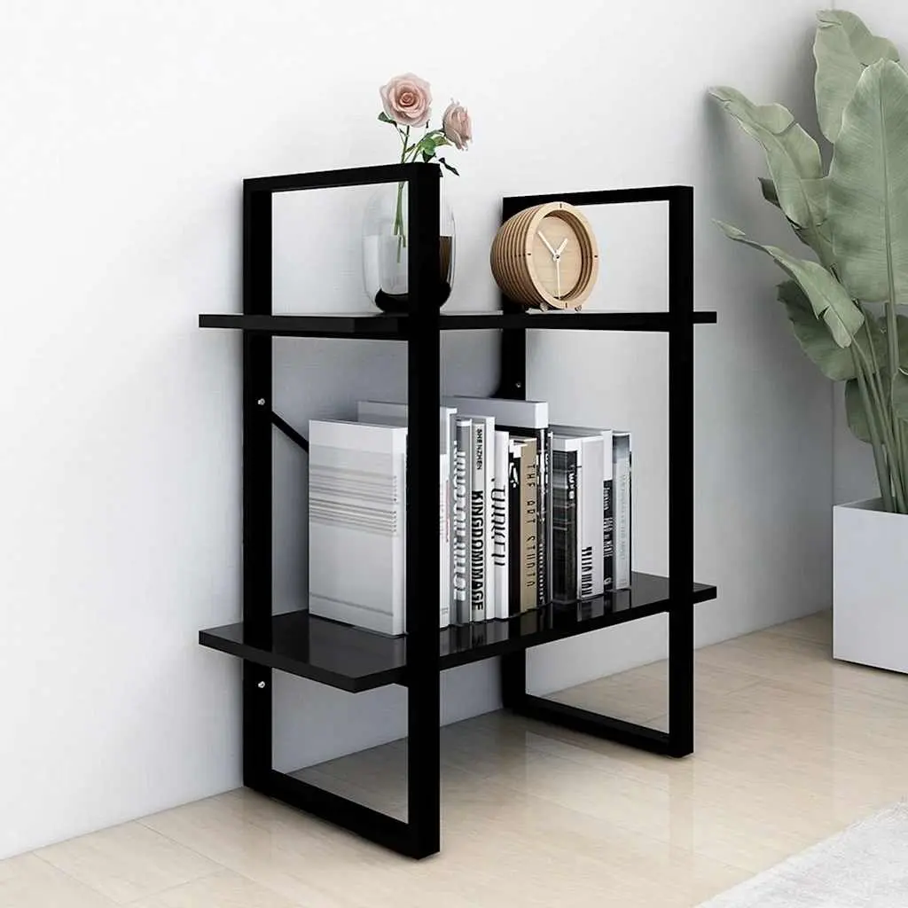 2-Tier Black Engineered Wood Book Cabinet