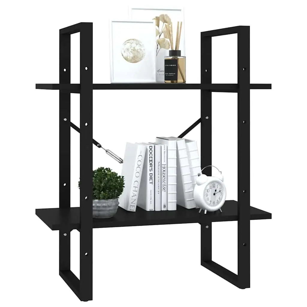 2-Tier Black Engineered Wood Book Cabinet