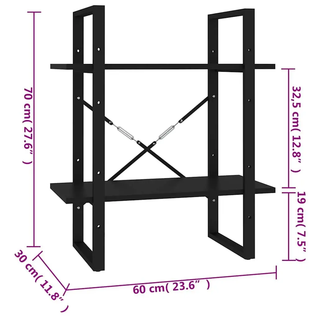 2-Tier Black Engineered Wood Book Cabinet