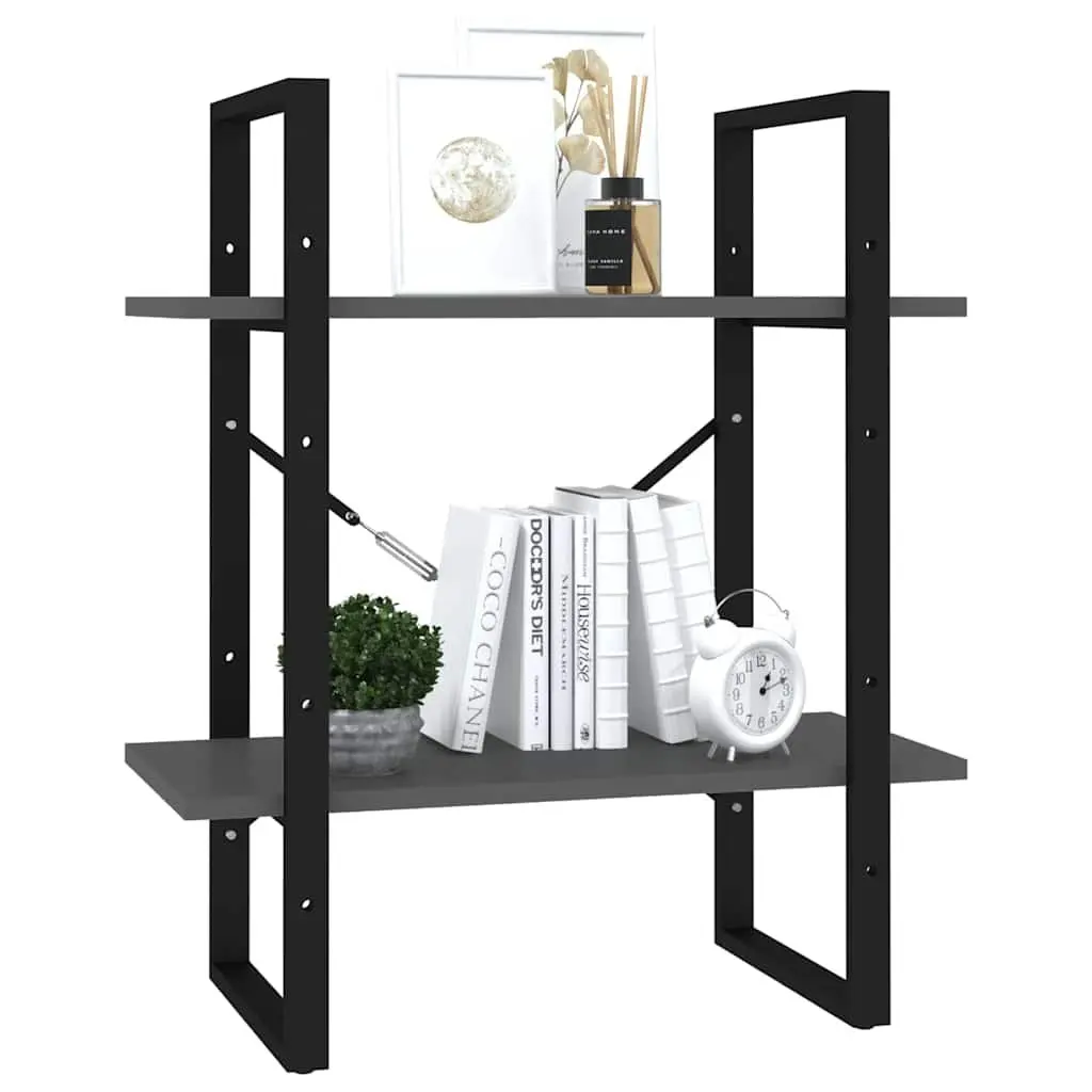 2-Tier Book Cabinet Bookshelf Storage Shelving Unit Grey 60x30x70 cm Standing