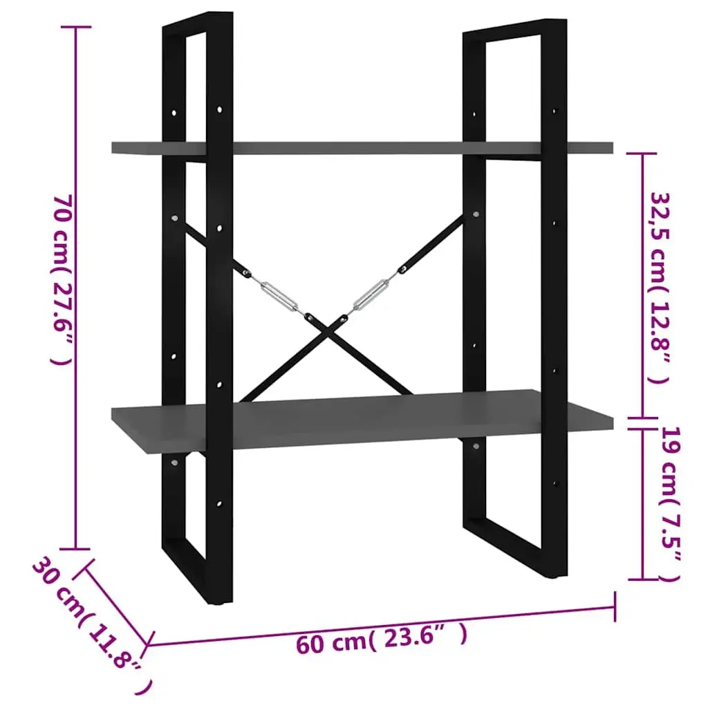 2-Tier Book Cabinet Bookshelf Storage Shelving Unit Grey 60x30x70 cm Standing