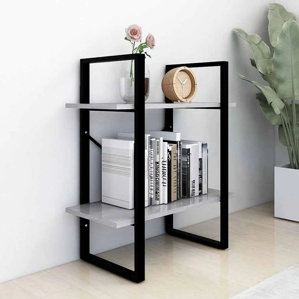 Book Cabinet Engineered Wood 60 cm Grey 2-Tier Shelving Unit Storage Display Shelf