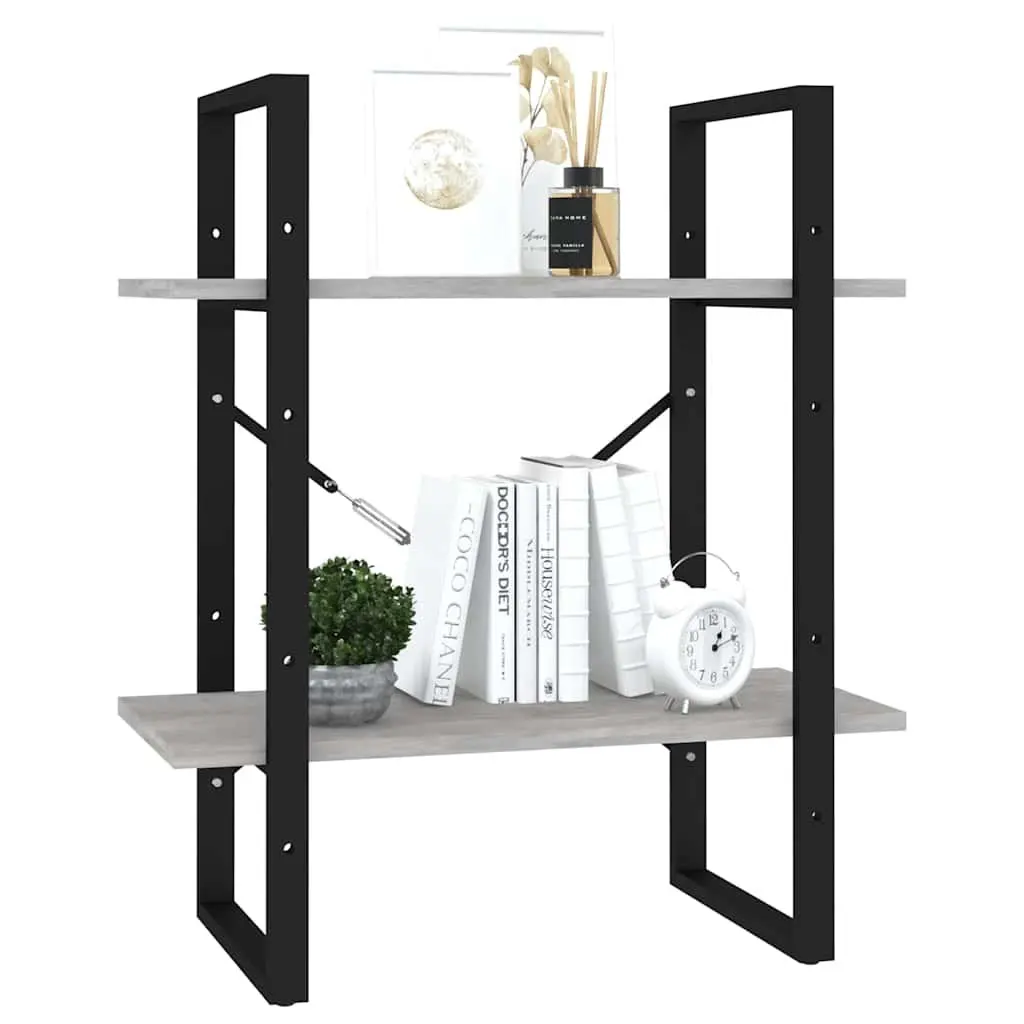 Book Cabinet Engineered Wood 60 cm Grey 2-Tier Shelving Unit Storage Display Shelf