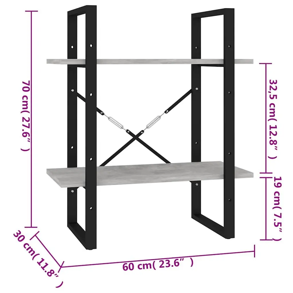 Book Cabinet Engineered Wood 60 cm Grey 2-Tier Shelving Unit Storage Display Shelf