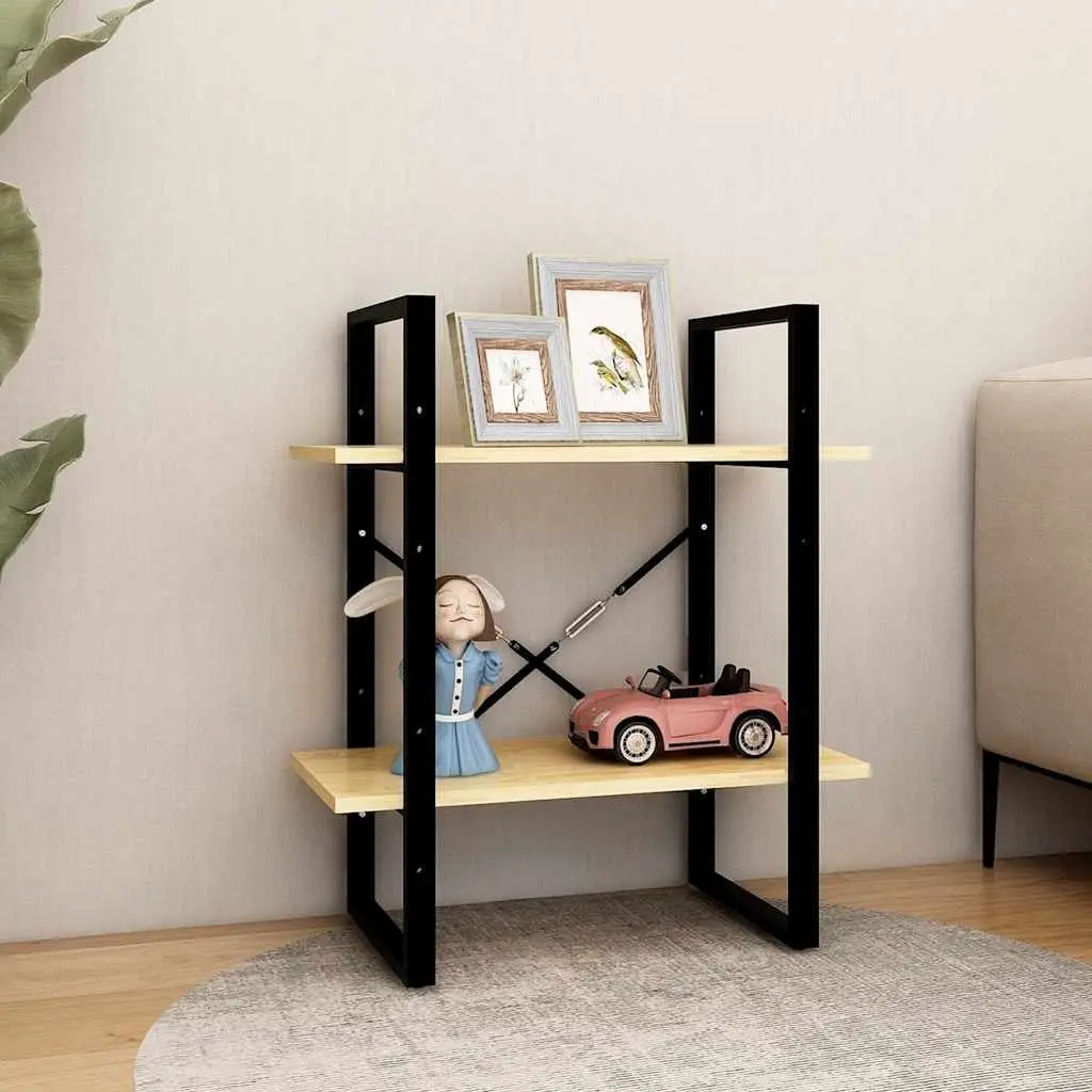 2-Tier Brown Book Cabinet in Solid Pine Wood
