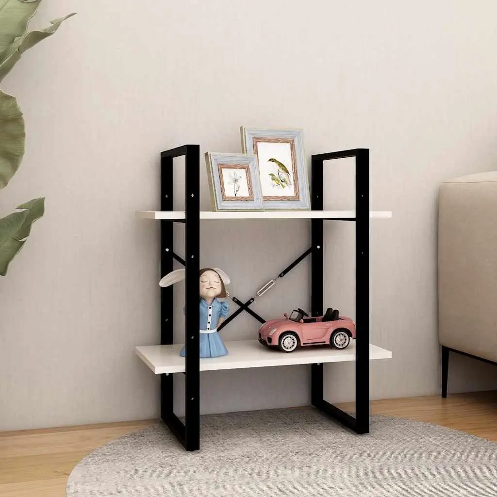 Solid Pine Wood 2-Tier Book Cabinet in White