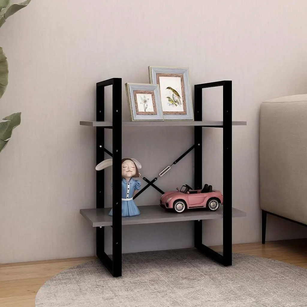 2-Tier Book Cabinet in Grey Solid Pine Wood