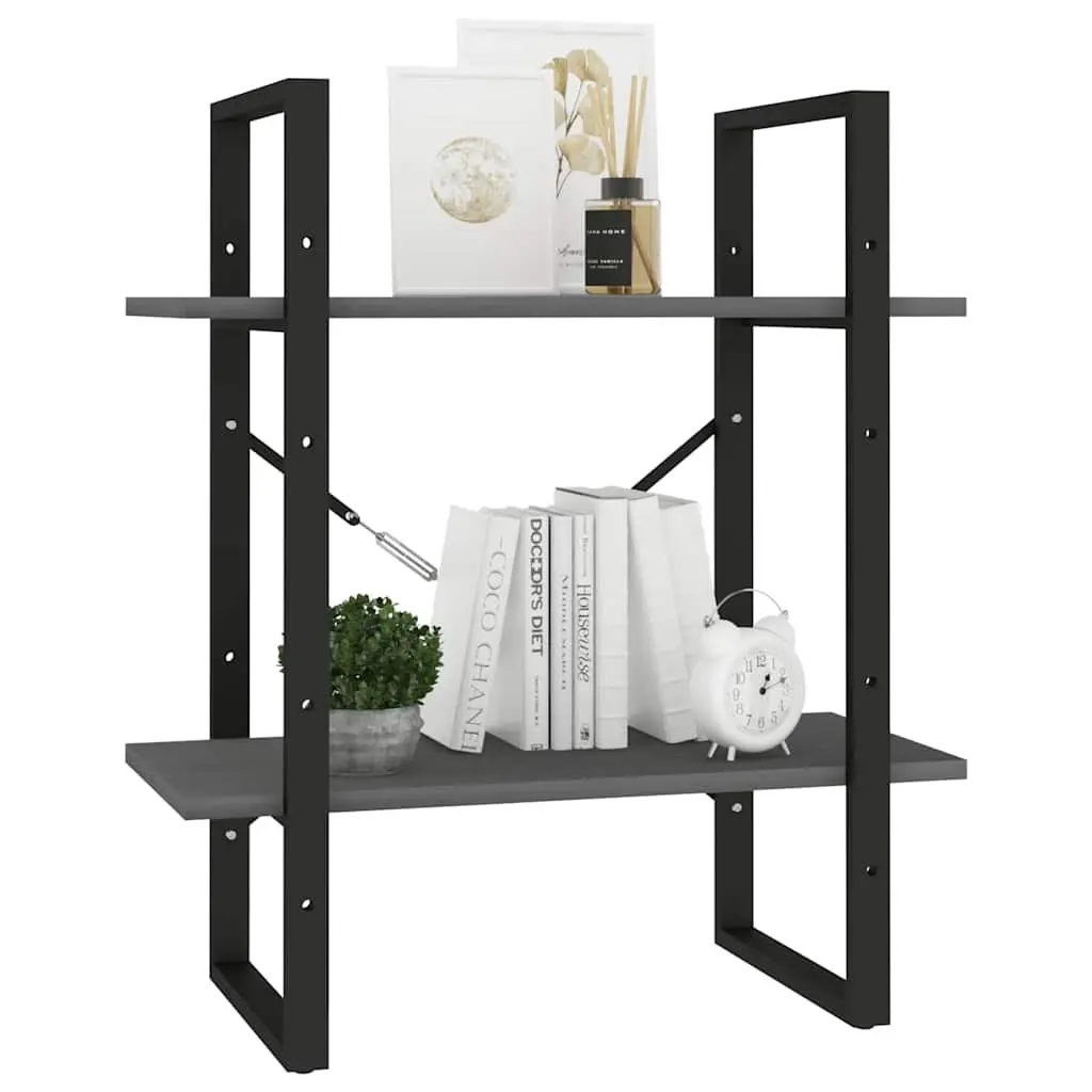 2-Tier Book Cabinet in Grey Solid Pine Wood