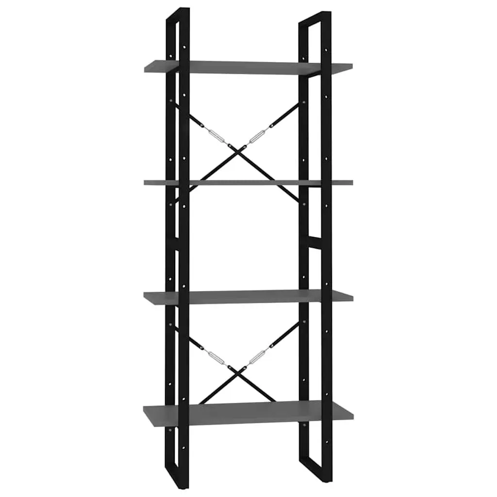 4-Tier Book Cabinet Grey Standing Bookcase Storage Shelving Unit 60x30x140cm