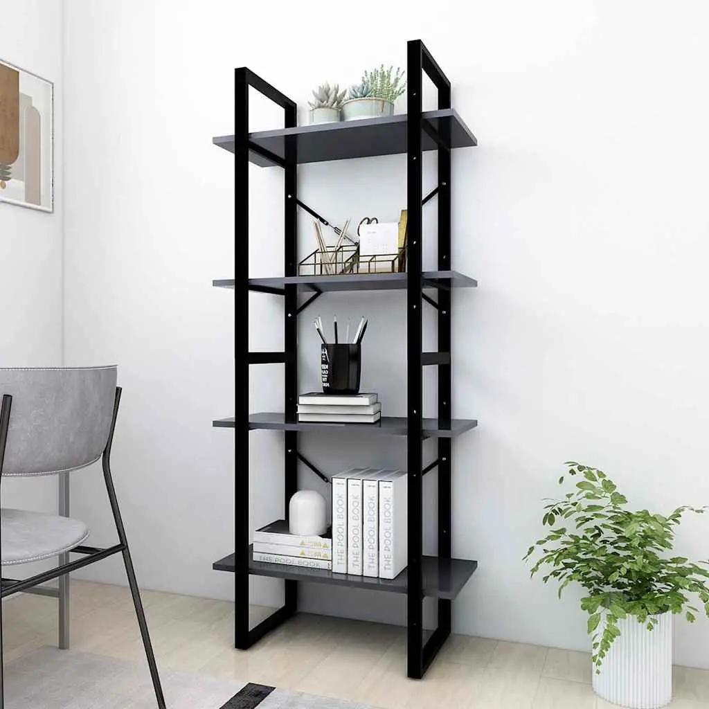 4-Tier Book Cabinet Grey Standing Bookcase Storage Shelving Unit 60x30x140cm