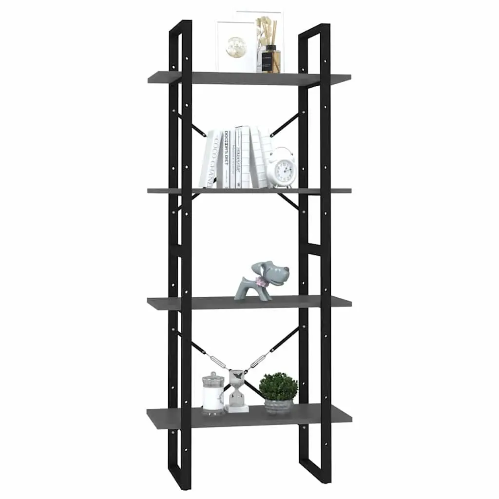4-Tier Book Cabinet Grey Standing Bookcase Storage Shelving Unit 60x30x140cm