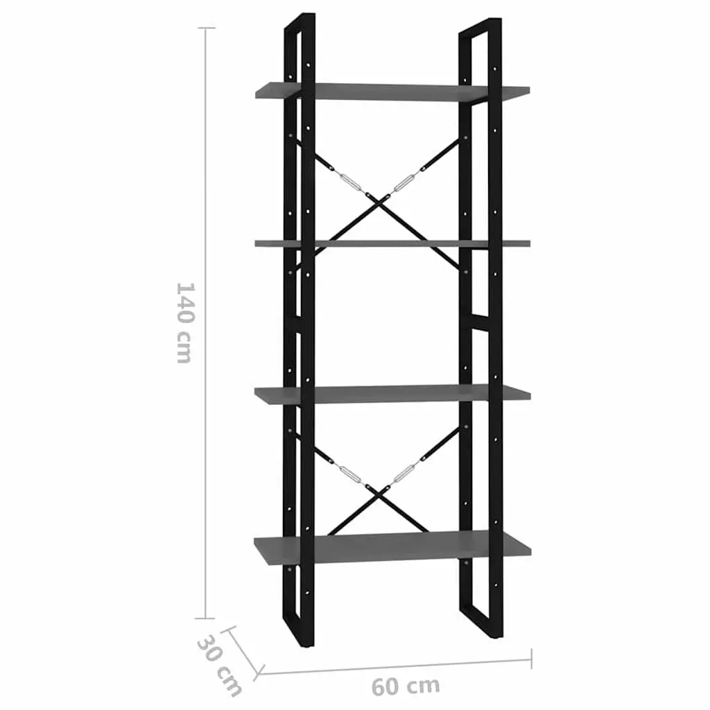 4-Tier Book Cabinet Grey Standing Bookcase Storage Shelving Unit 60x30x140cm