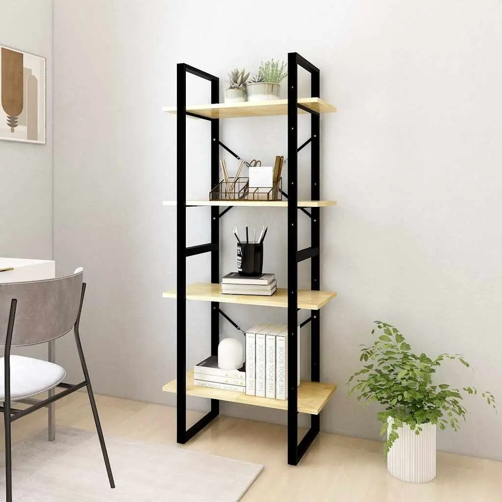 4-Tier Solid Pine Wood Book Cabinet for Ample Storage