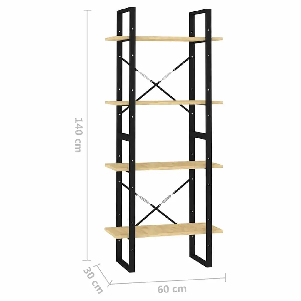 4-Tier Solid Pine Wood Book Cabinet for Ample Storage