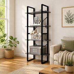 Solid Pine Wood 4-Tier Book Cabinet in Grey