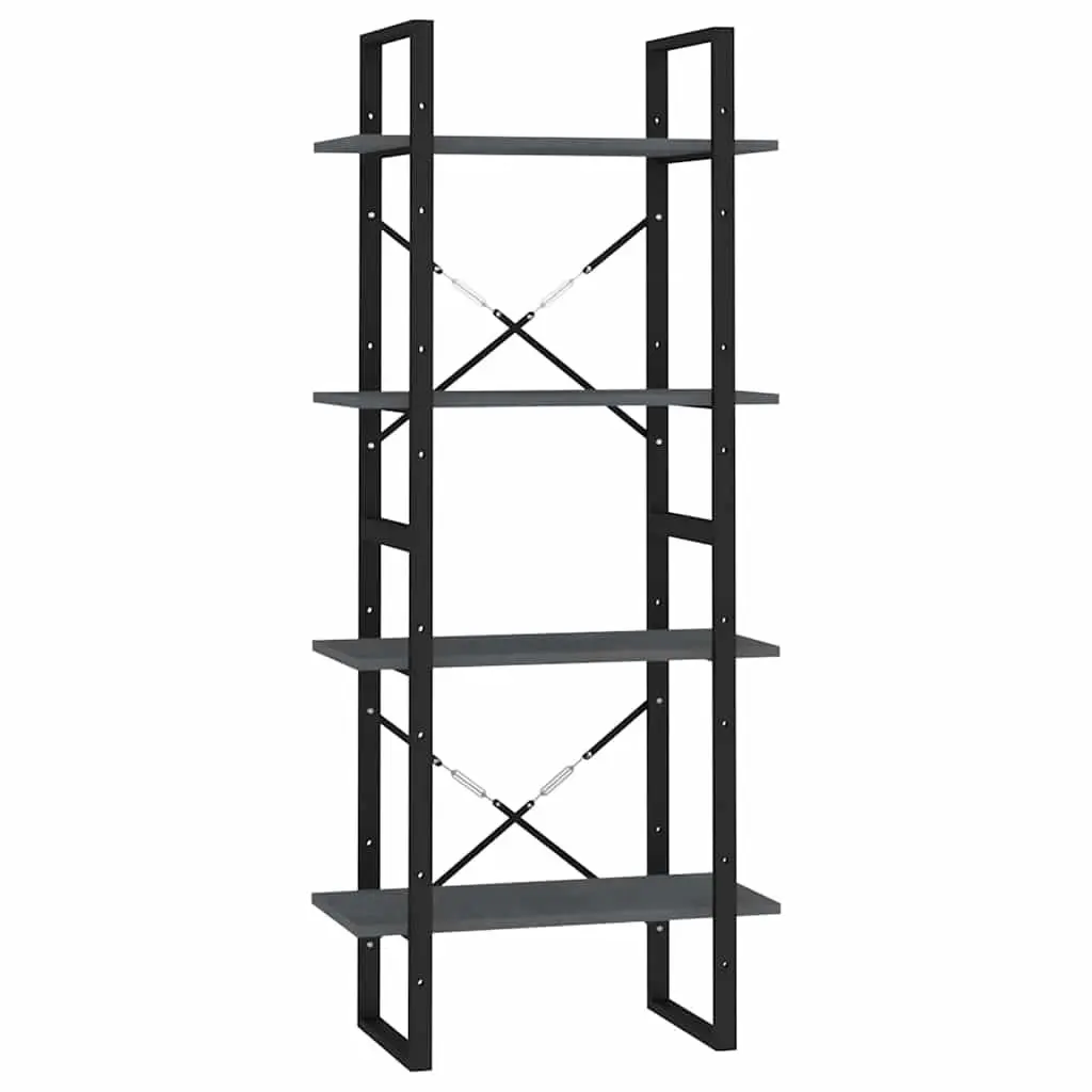 Solid Pine Wood 4-Tier Book Cabinet in Grey