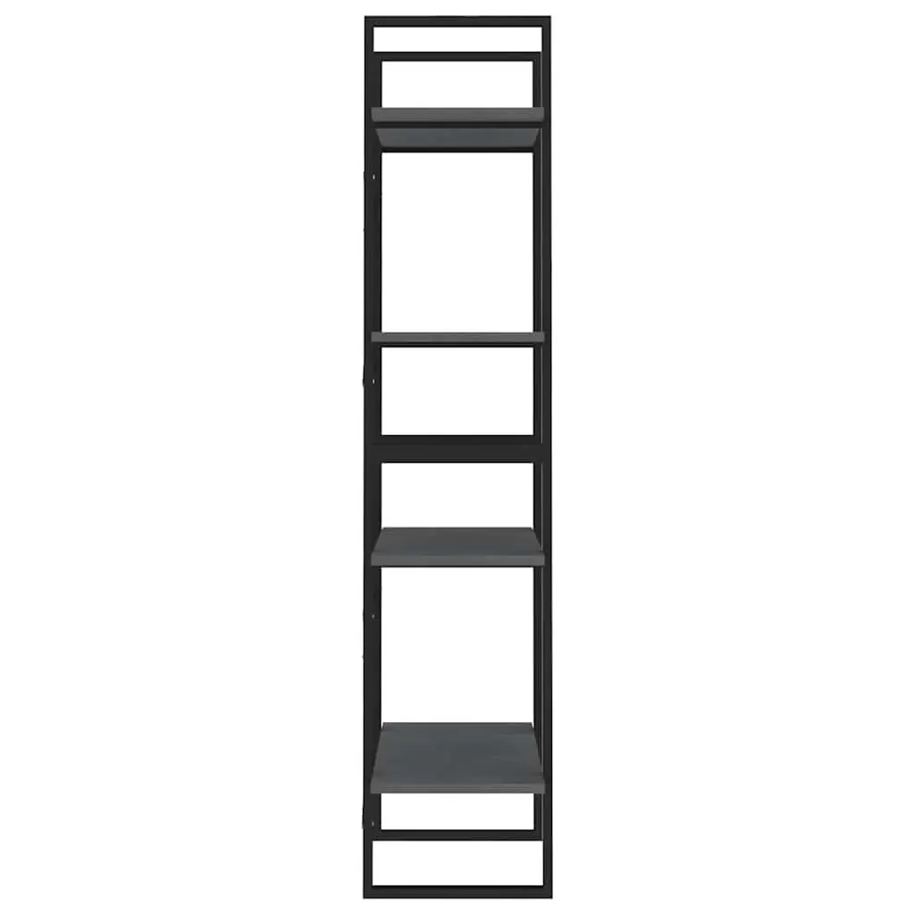 Solid Pine Wood 4-Tier Book Cabinet in Grey