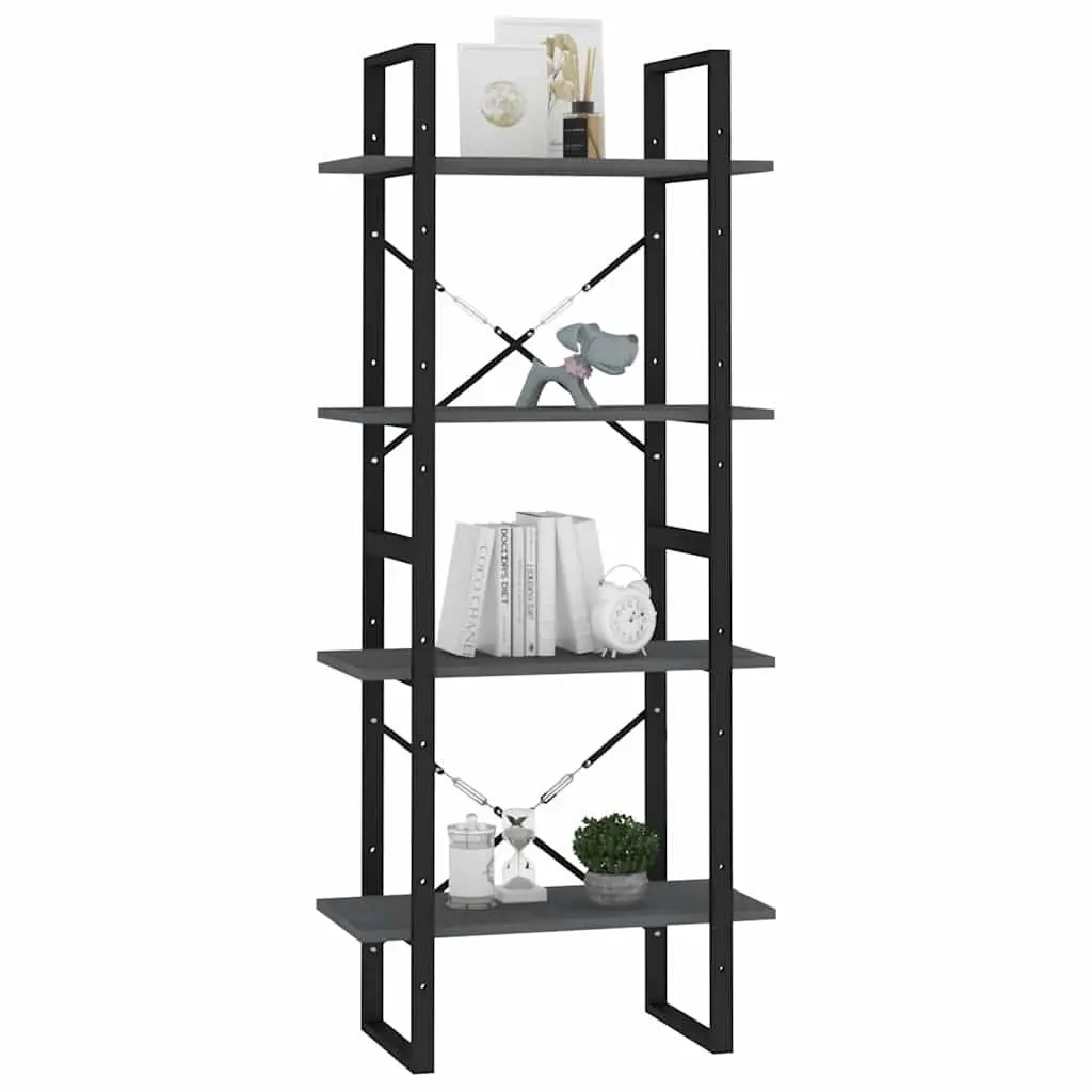 Solid Pine Wood 4-Tier Book Cabinet in Grey