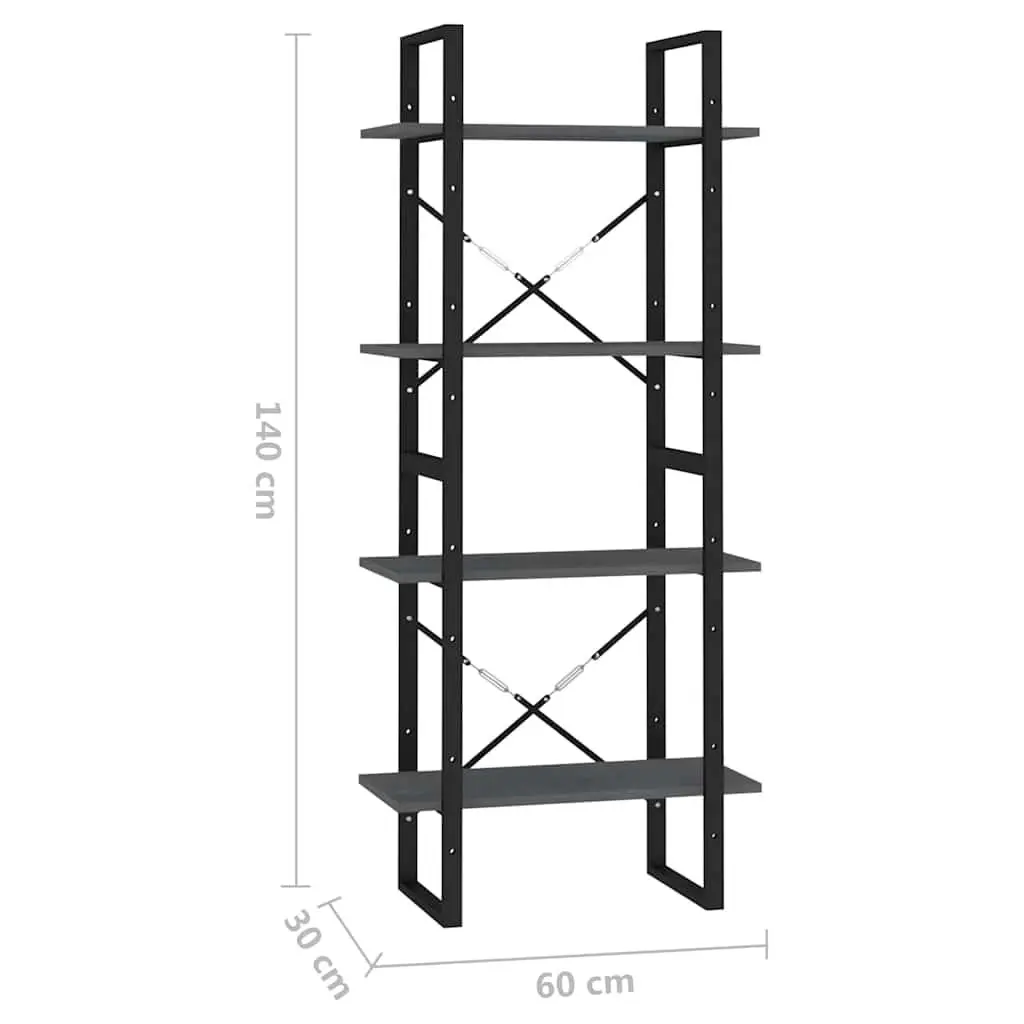 Solid Pine Wood 4-Tier Book Cabinet in Grey