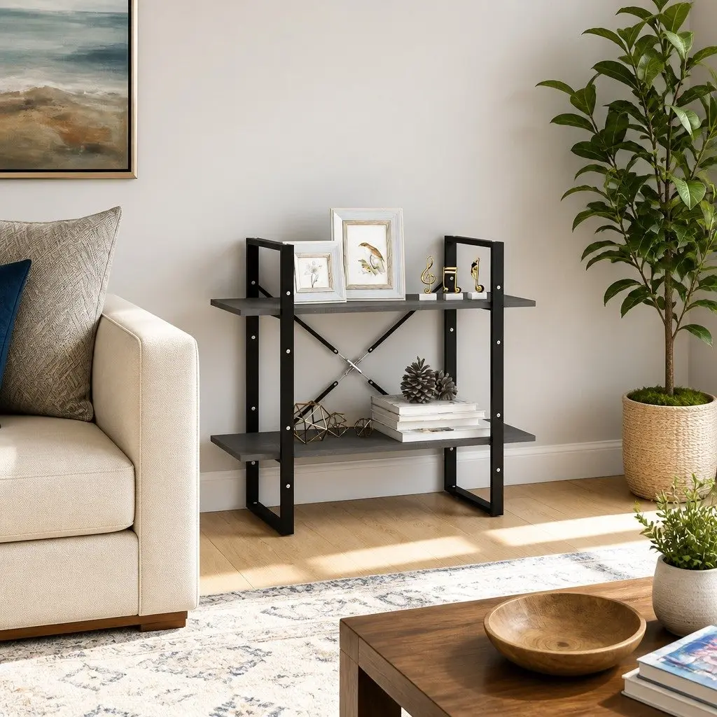 2-Tier Book Cabinet in Grey for Storage