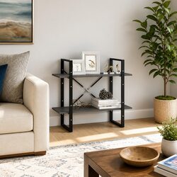 Durable 2-Tier Book Cabinet in Grey for Storage