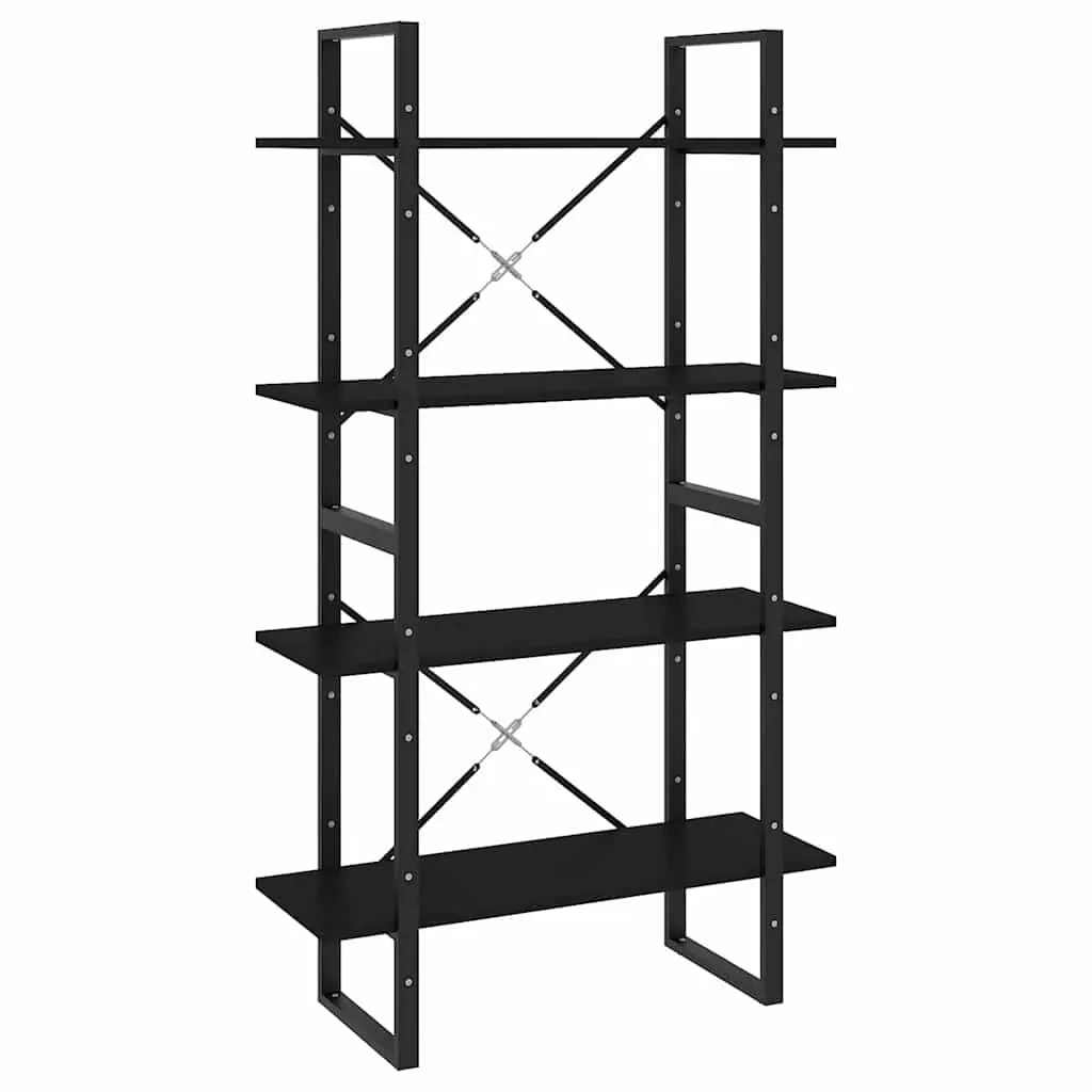 4-Tier Black Bookshelf with Adjustable Shelves