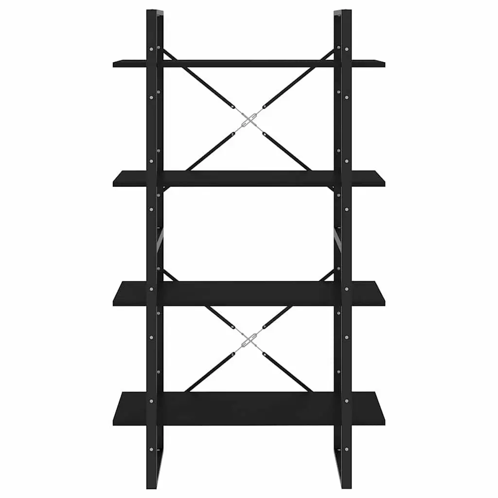 4-Tier Black Bookshelf with Adjustable Shelves