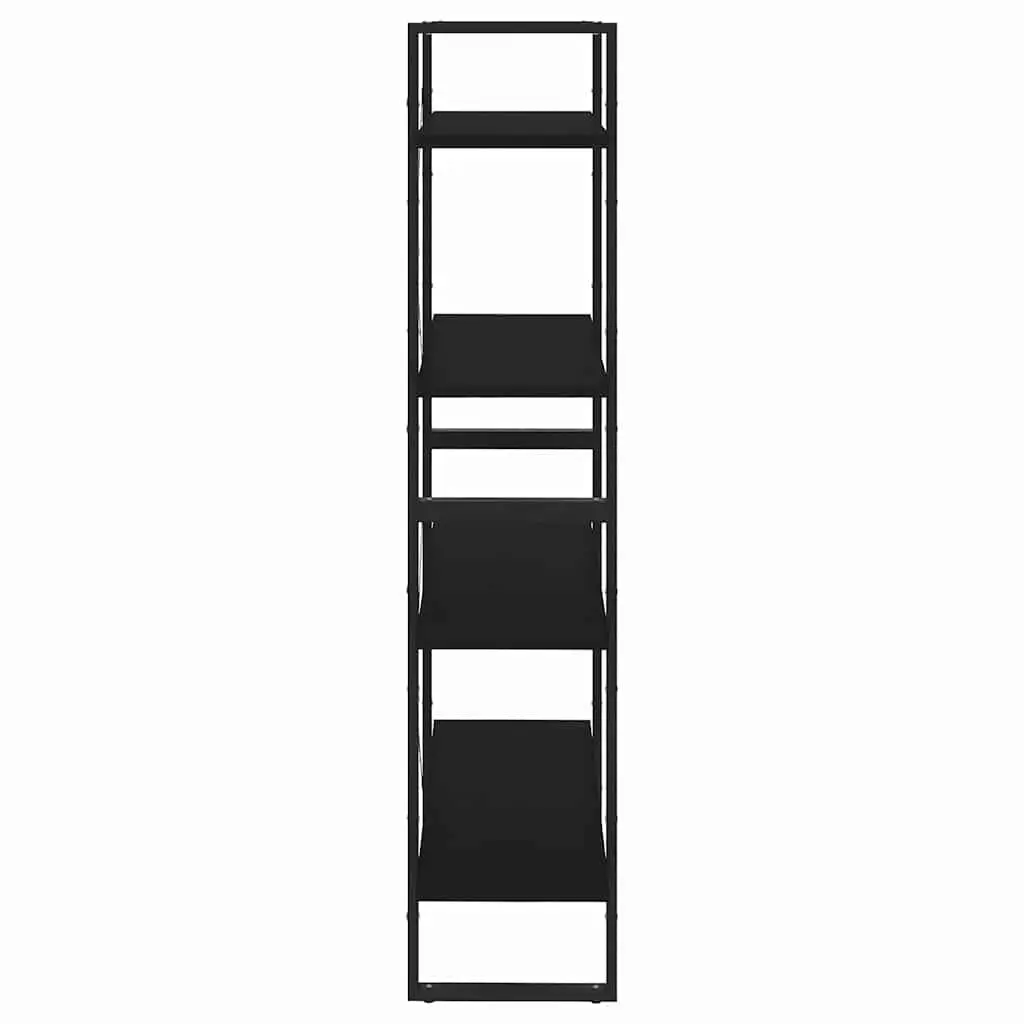 4-Tier Black Bookshelf with Adjustable Shelves