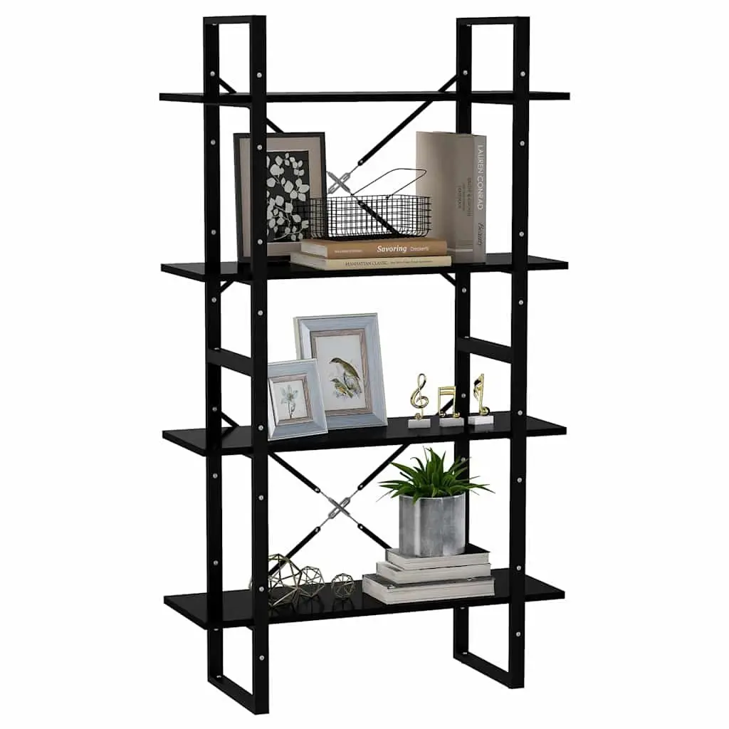 4-Tier Black Bookshelf with Adjustable Shelves
