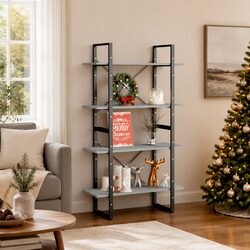 Durable 4-Tier Book Cabinet in Grey for Storage