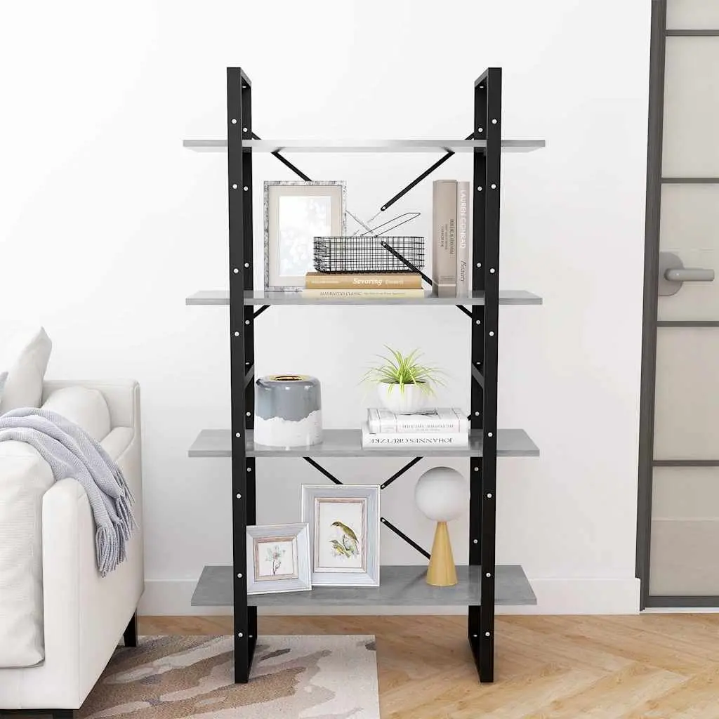 4-Tier Book Cabinet Engineered Wood 80W x 30D x 140H cm Grey Shelving Unit Storage Display Bookcase Standing Shelf