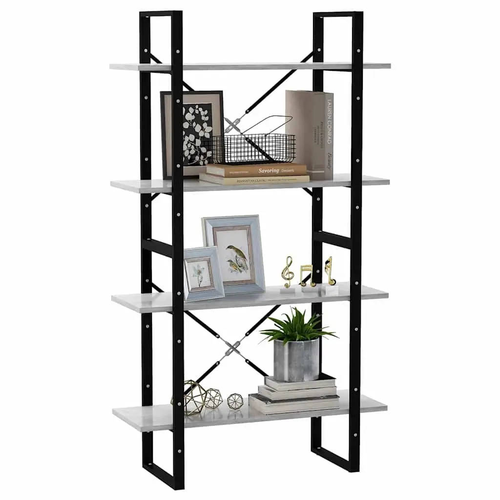 4-Tier Book Cabinet Engineered Wood 80W x 30D x 140H cm Grey Shelving Unit Storage Display Bookcase Standing Shelf