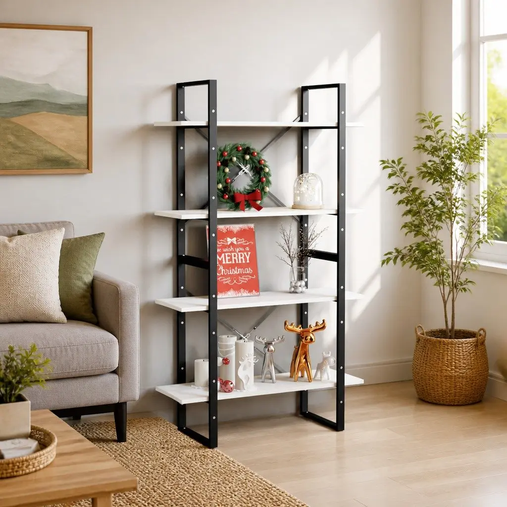 4-Tier White Pine Wood Book Cabinet
