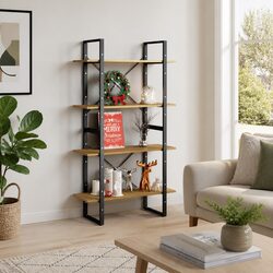 Solid Pine Wood 4-Tier Book Cabinet for Stylish Storage