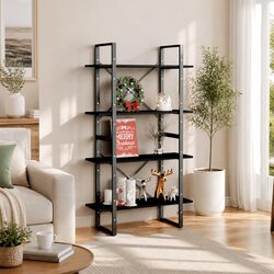 Sturdy 4-Tier Black Book Cabinet in Solid Pine Wood