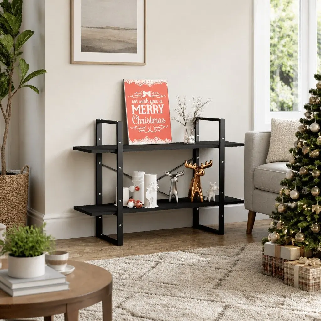 2-Tier Book Cabinet Engineered Wood 100 x 30 x 70 cm Grey Standing Shelf Storage Bookcase Organiser Display Unit