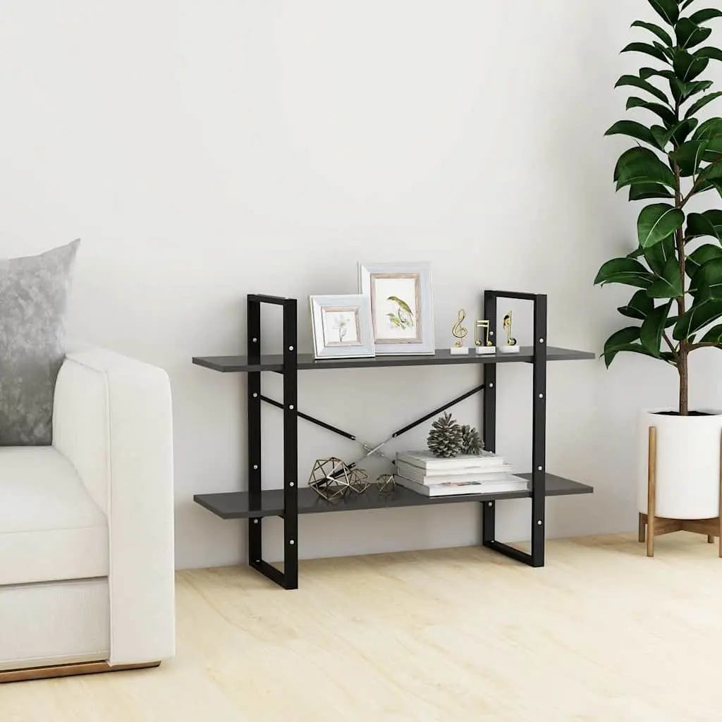 2-Tier Book Cabinet Engineered Wood 100 x 30 x 70 cm Grey Standing Shelf Storage Bookcase Organiser Display Unit