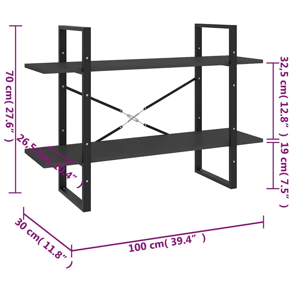 2-Tier Book Cabinet Engineered Wood 100 x 30 x 70 cm Grey Standing Shelf Storage Bookcase Organiser Display Unit