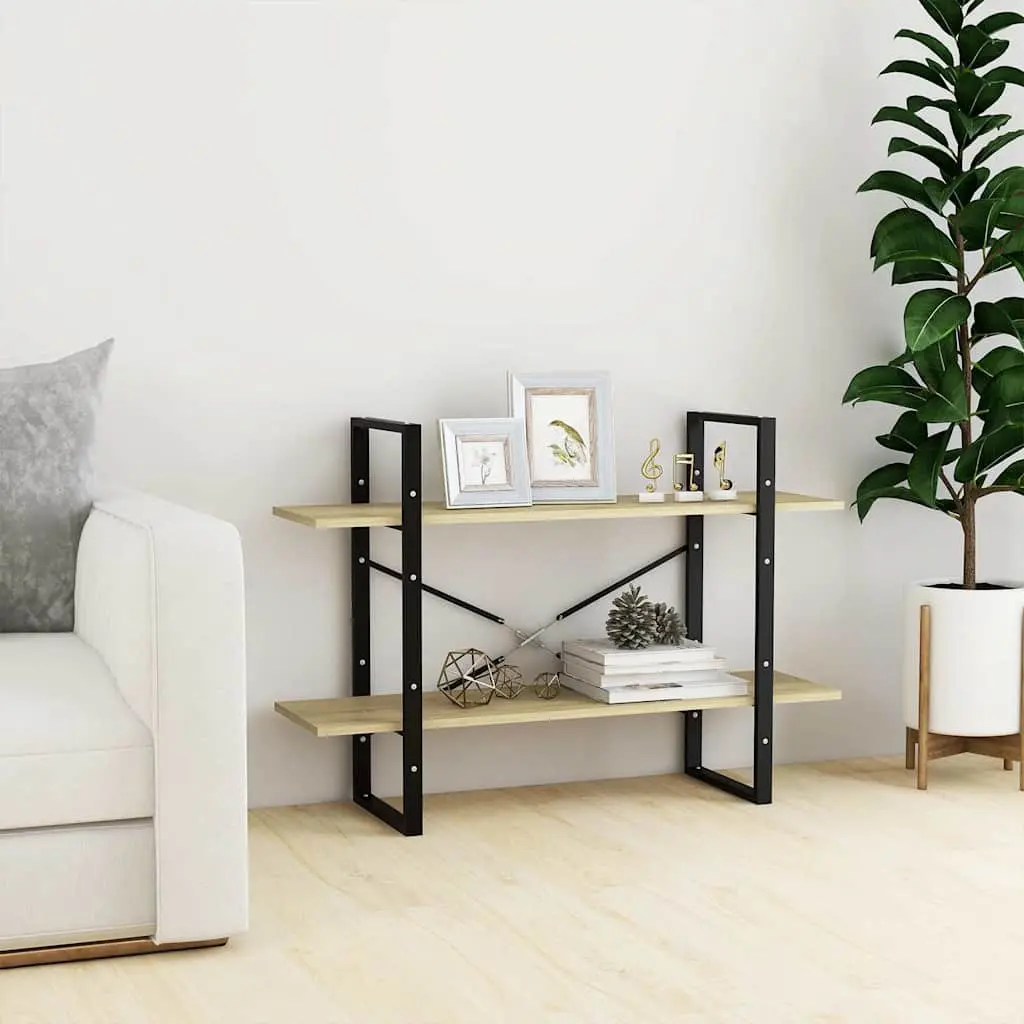 2-Tier Bookshelf Engineered Wood 100x30x70 cm Brown Sonoma Oak