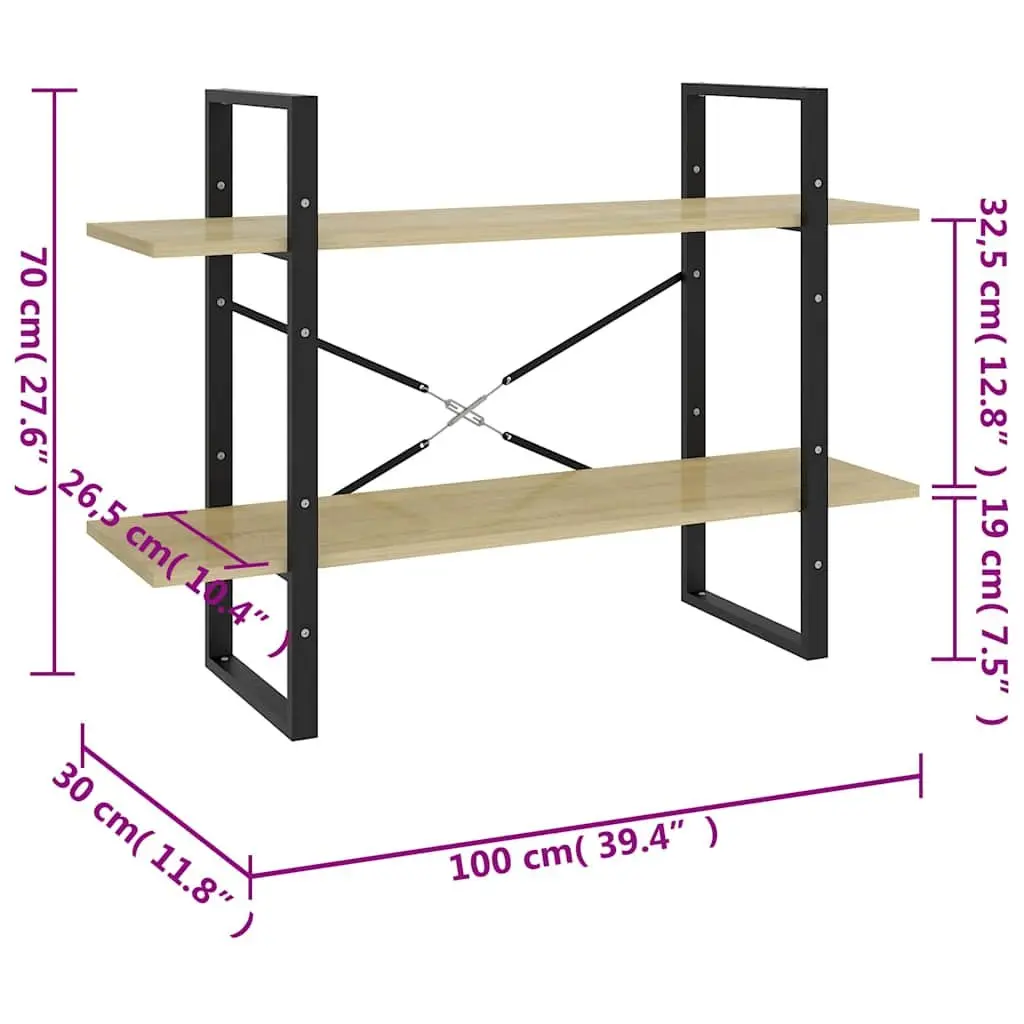 2-Tier Bookshelf Engineered Wood 100x30x70 cm Brown Sonoma Oak
