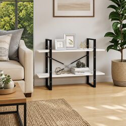 Durable 2-Tier Book Cabinet in White Solid Pine Wood