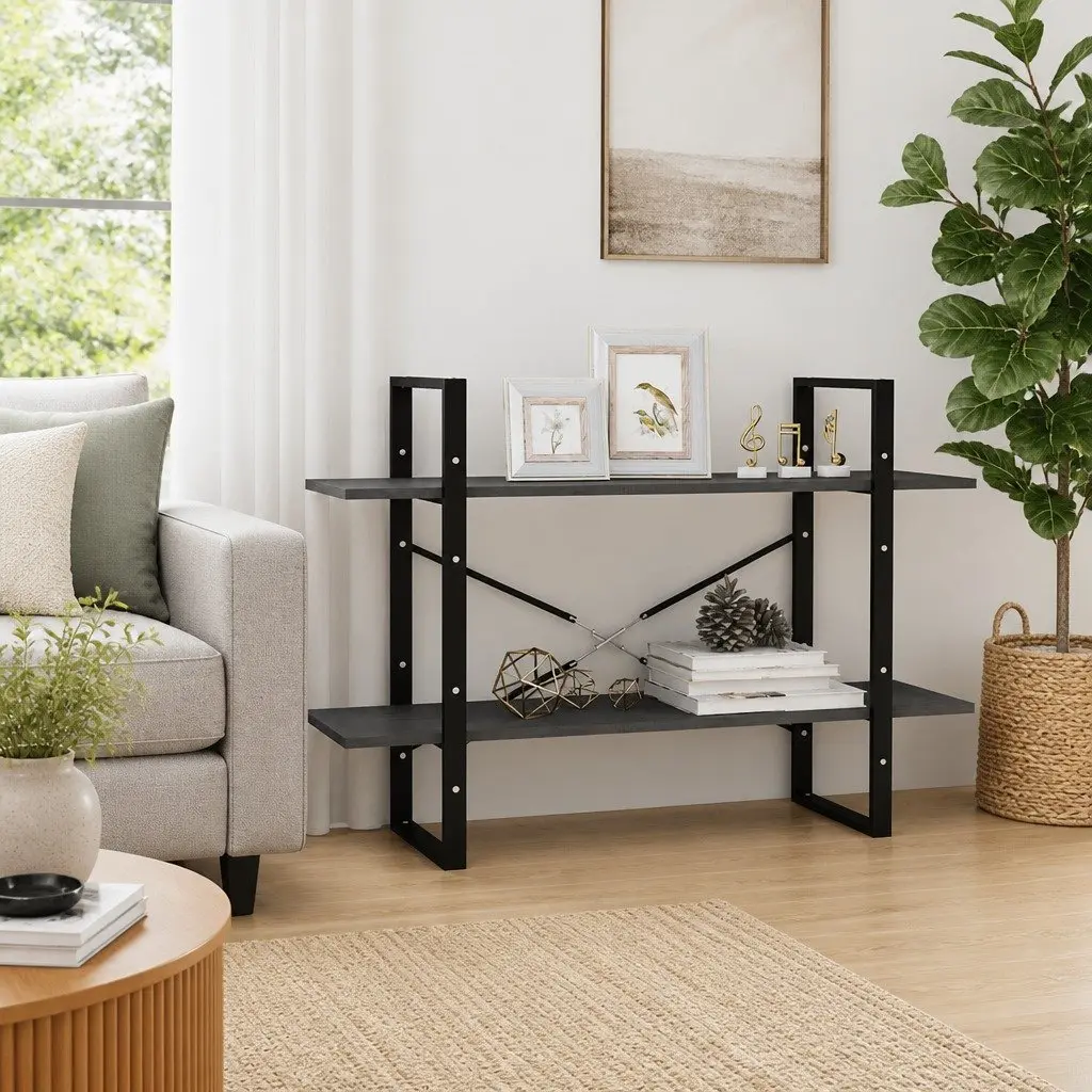 Solid Pine Wood 2-Tier Book Cabinet in Grey