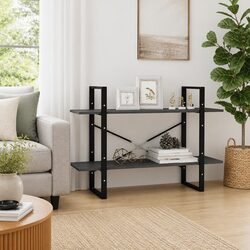2-Tier Book Cabinet Grey Solid Pine Wood Bookshelf Storage Display Shelving Unit