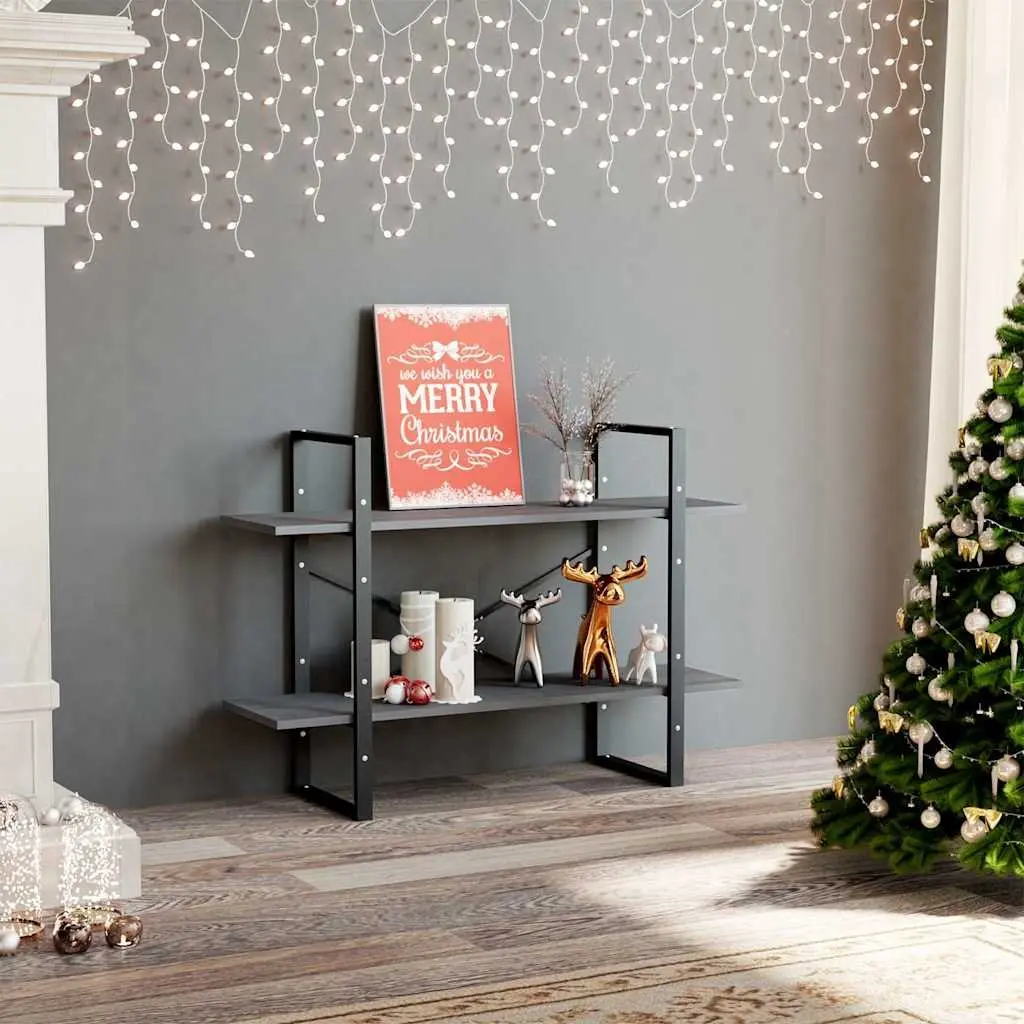 Solid Pine Wood 2-Tier Book Cabinet in Grey